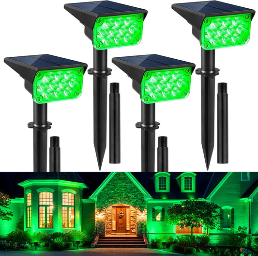 Halloween Solar Spot Lights - Color Changing RGB Outdoor Landscape Lighting, IP65 Waterproof, Auto On/Off, 10 LEDs for Garden & Pathway - 4 Pack