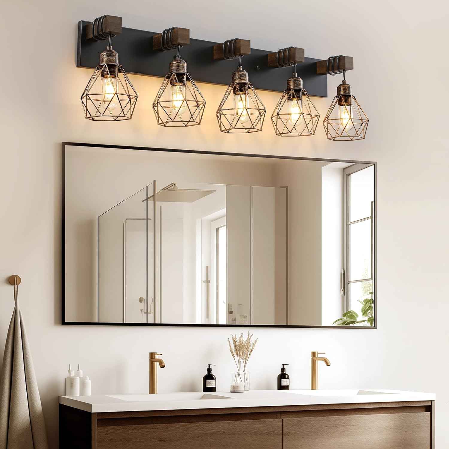 Farmhouse 3-Light Bathroom Vanity Light Fixture - Rustic White Wood Sconces for Mirror