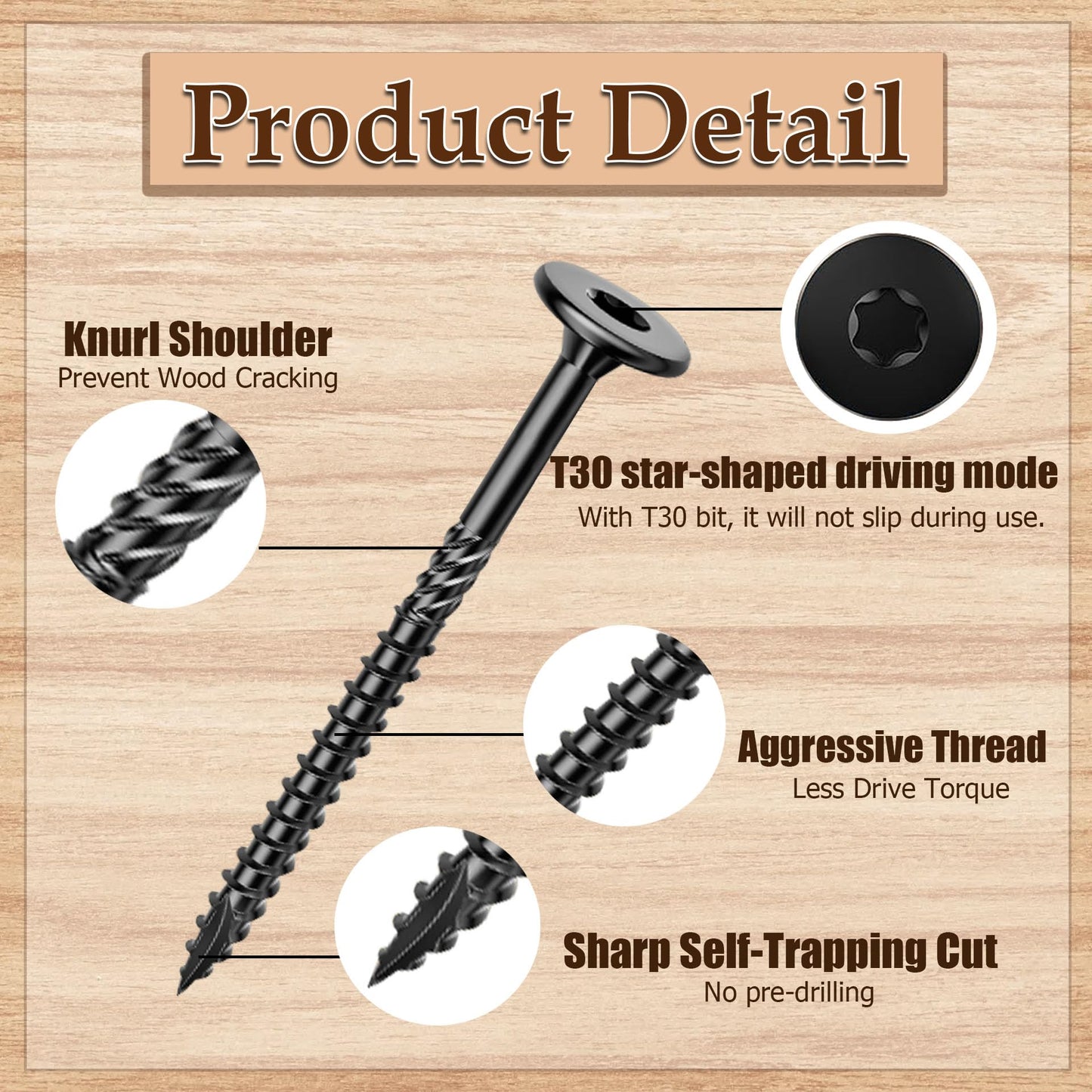 Apalie 25PCS #14 x 4 Inch Lag Screws Structural Wood Screws 4 inch, Black Coated Rust Resistant Heavy Duty Construction Screw Star Drive with Bit