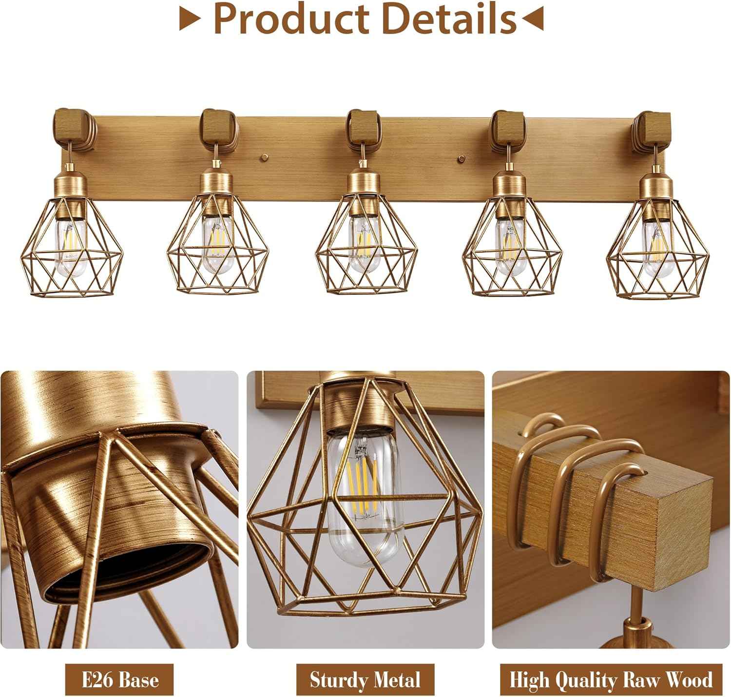 Farmhouse 3-Light Bathroom Vanity Light Fixture - Rustic White Wood Sconces for Mirror