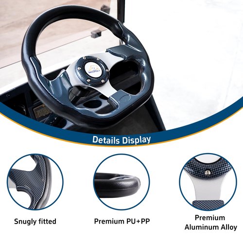 MIXOPOLY 12.5" Universal Golf Cart Steering Wheel fits Club Car DS/Precedent/Onward/Tempo, Yamaha, and EZGO TXT/RXV Golf Cart, Anti-slip and good grip (D-Shape)