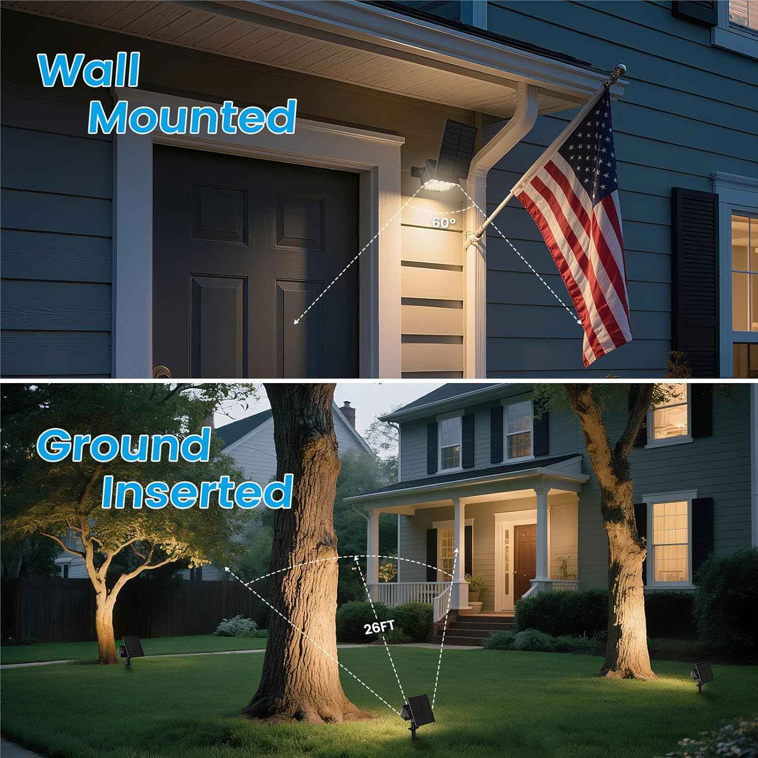 VOLISUN 8-Pack Solar Landscape Spotlights - IP67 Waterproof Uplights for Garden & Pathway, 27 LED Warm White, 3 Lighting Modes