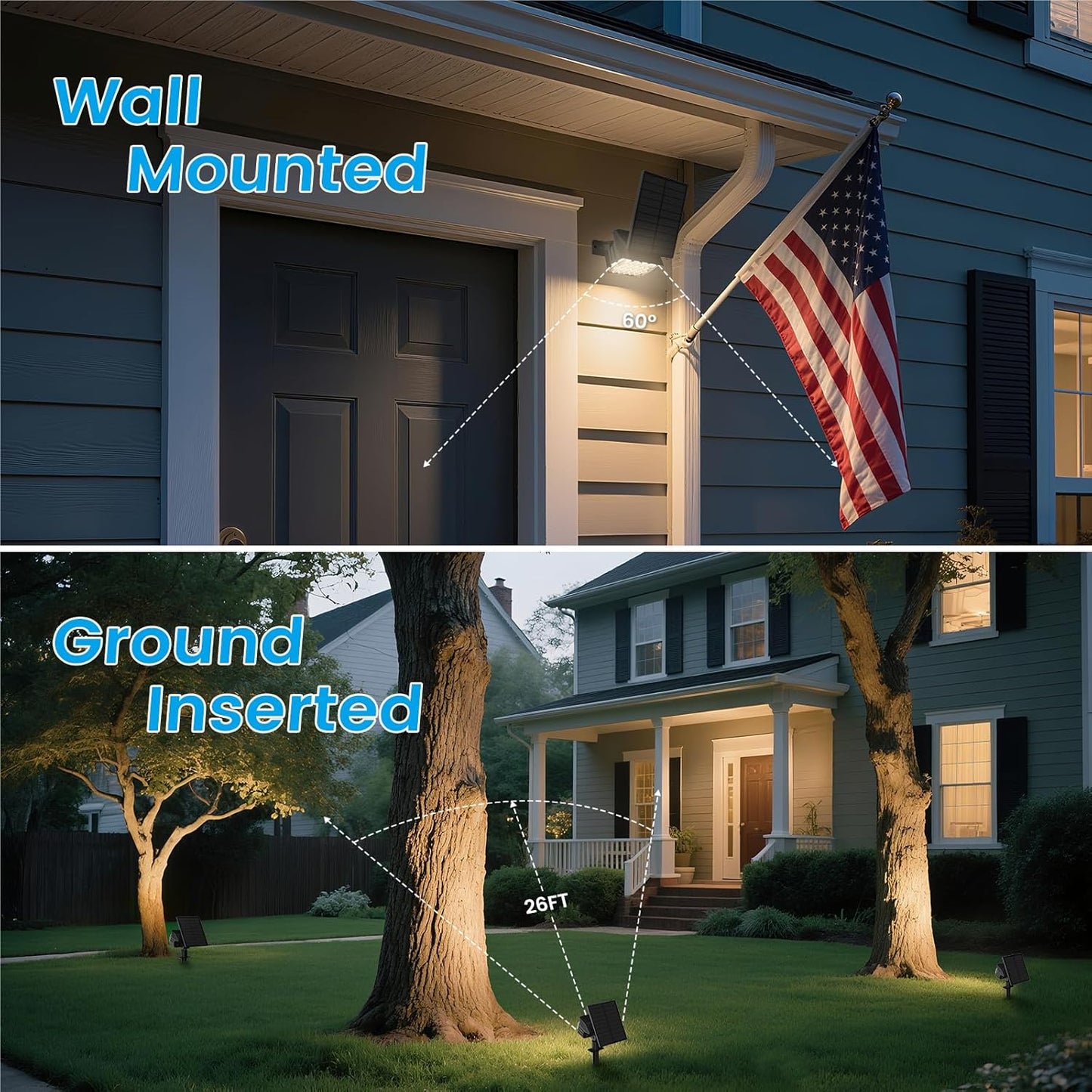 VOLISUN 8-Pack Solar Landscape Spotlights - IP67 Waterproof Uplights for Garden & Pathway, 27 LED Warm White, 3 Lighting Modes