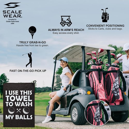 Scale Wear Design Funny Golf Towel “I Use This Towel to Clean My Balls” – Microfiber Cleaning Cloth with Clip for Golf Bags Clubs and Balls for Golf Enthusiasts and Gag Gifts (Black)
