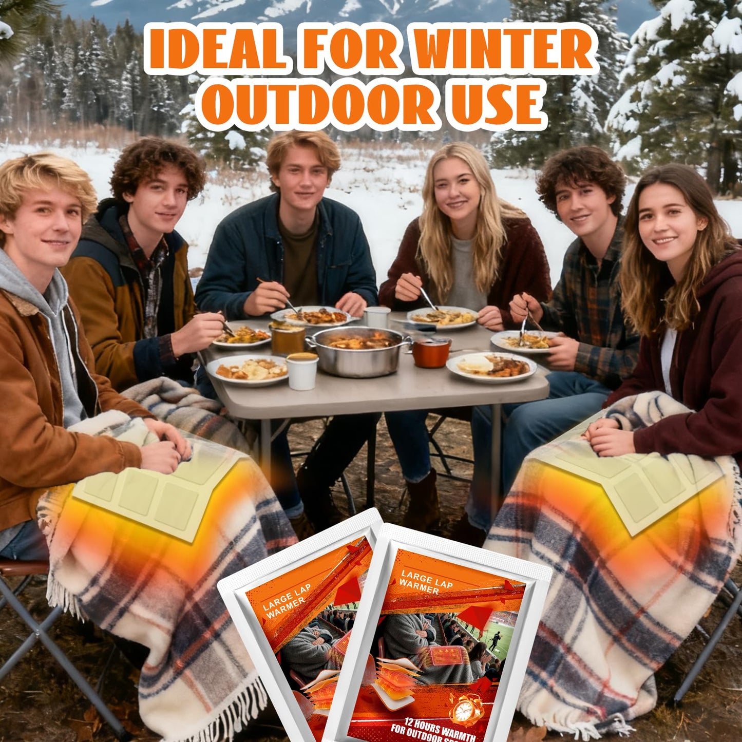 16" x 12" Extra Large Lap Warmers, Up to 12 Hours of Long Lasting Heat, Disposable Body Warmers for Football Games, Camping, Cold Weather and Temporary Emergency, Single Use, Air Activated – 6 Pack
