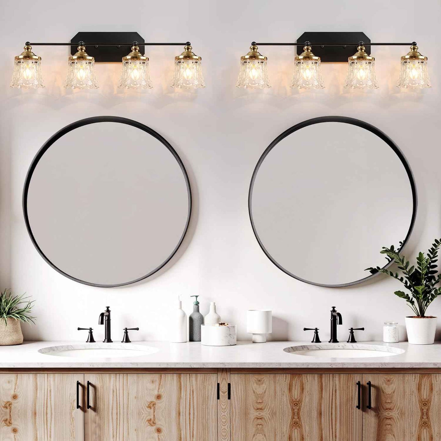 3-Light Vintage Bathroom Vanity Light Fixture - Black & Gold Antique Design with Crystal Glass Shade