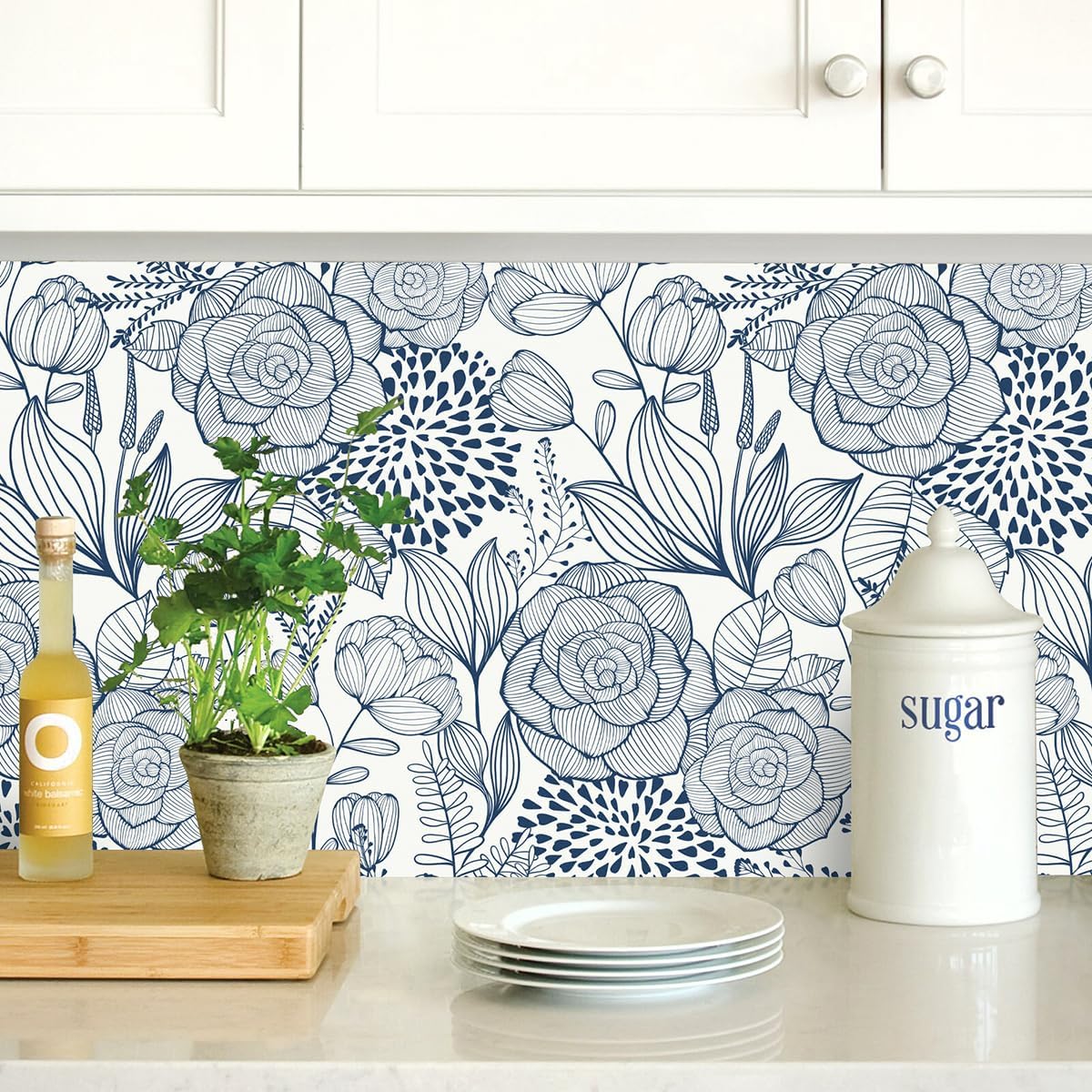Wudnaye Navy Blue Floral Peel and Stick Wallpaper Blue and White Wallpaper 16.9"×118" Navy Floral Stick and Peel Wall Paper Flowers Contact Paper Self Adhesive Removable Waterproof for Bathroom Decor