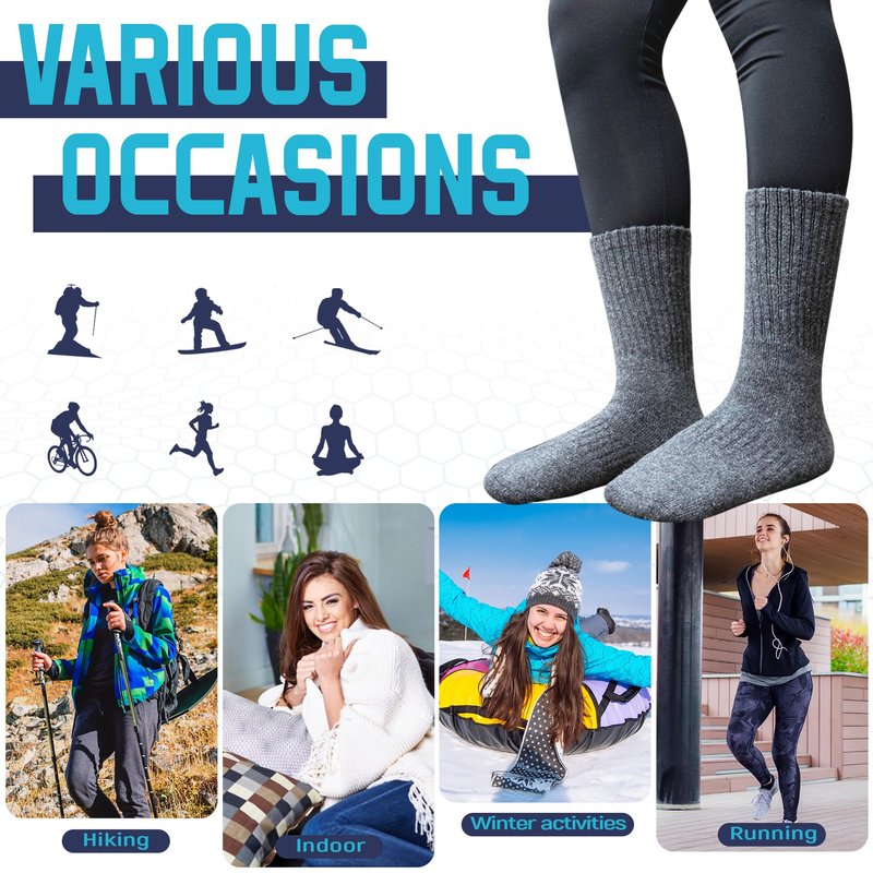 DoSmart Womens Merino Wool Hiking Socks Thermal Warm Walking Boot Winter Crew Cushion Work Socks 5 Pairs(Black/Light Grey/Beige/Khaki/Grey)