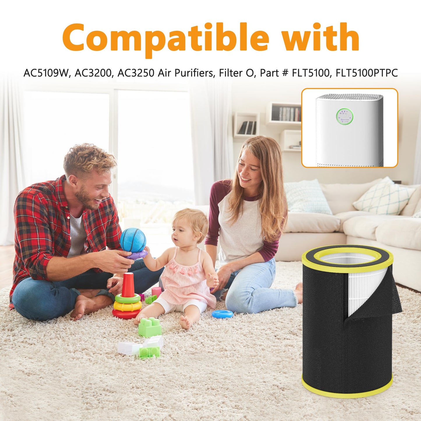 Breabetter 2-Pack Filter O Replacement Filter Compatible with G-Guardian AC5109W, AC5109, AC3200, AC3250 Purifiers, Part # FLT5100, FLT5100PTPC