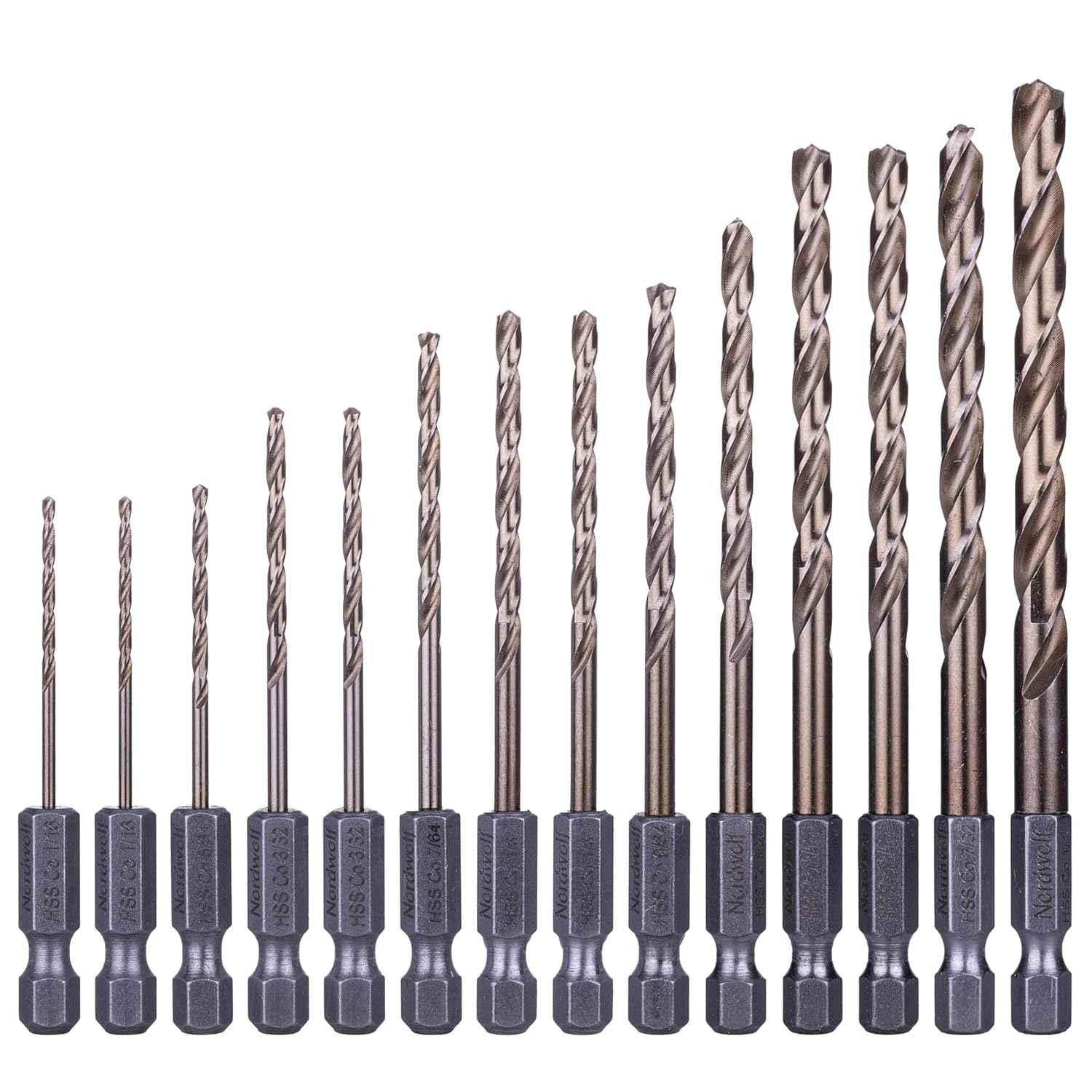 21-Piece Cobalt Drill Bit Set for Stainless Steel & Hard Metals - Jobber Length, 1/4" Hex Shank, SAE Sizes in Storage Case