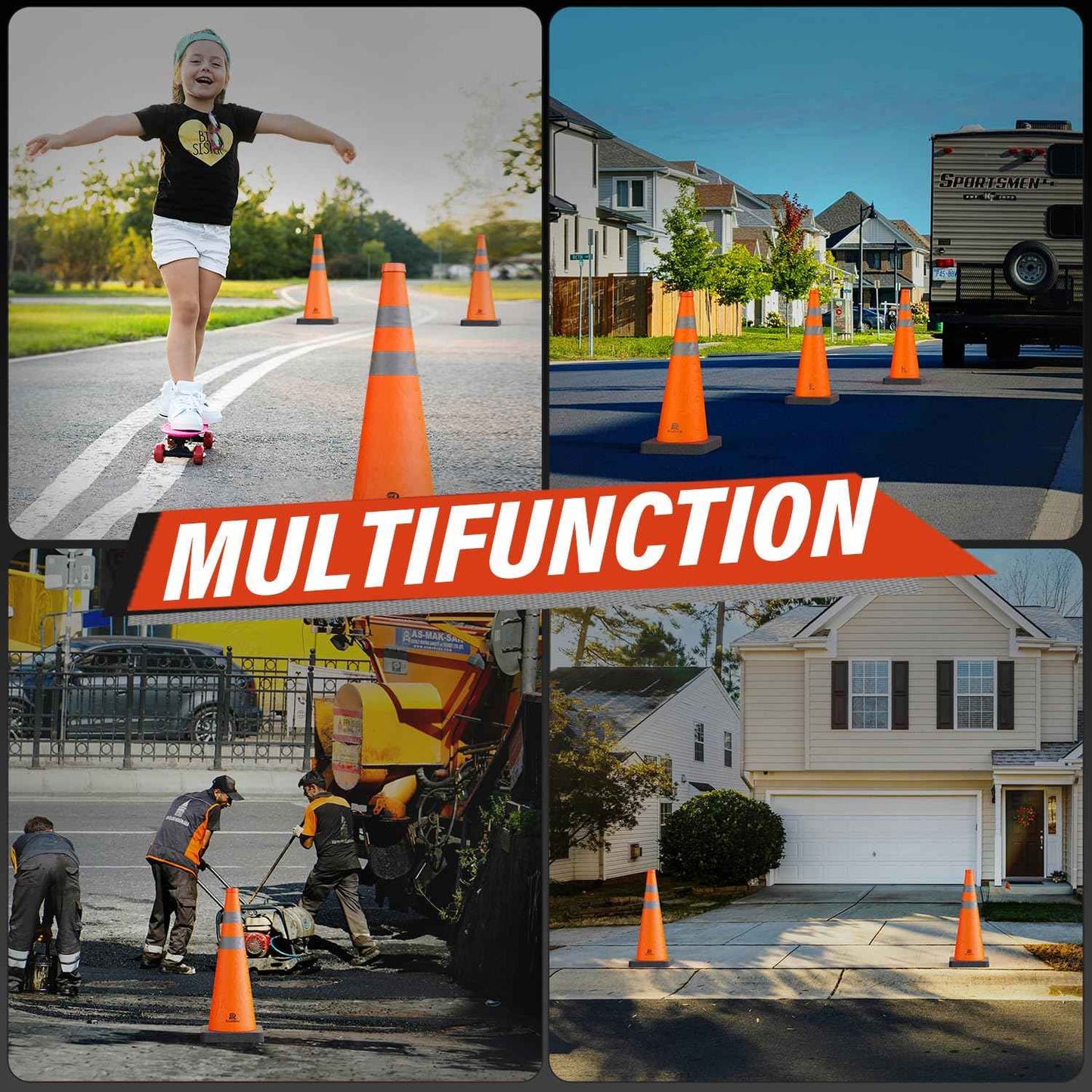28 Inch Collapsible Traffic Safety Cones - Weighted Base & Reflective Collars, 4 Pack