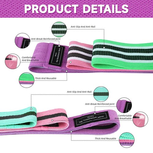 6 Pack Fabric Resistance Bands for Working Out, 3 Levels Exercise Bands Resistance, Non-Slip Elastic Bands for Exercise, Booty Bands for Women for Gym, Yoga, Pilates