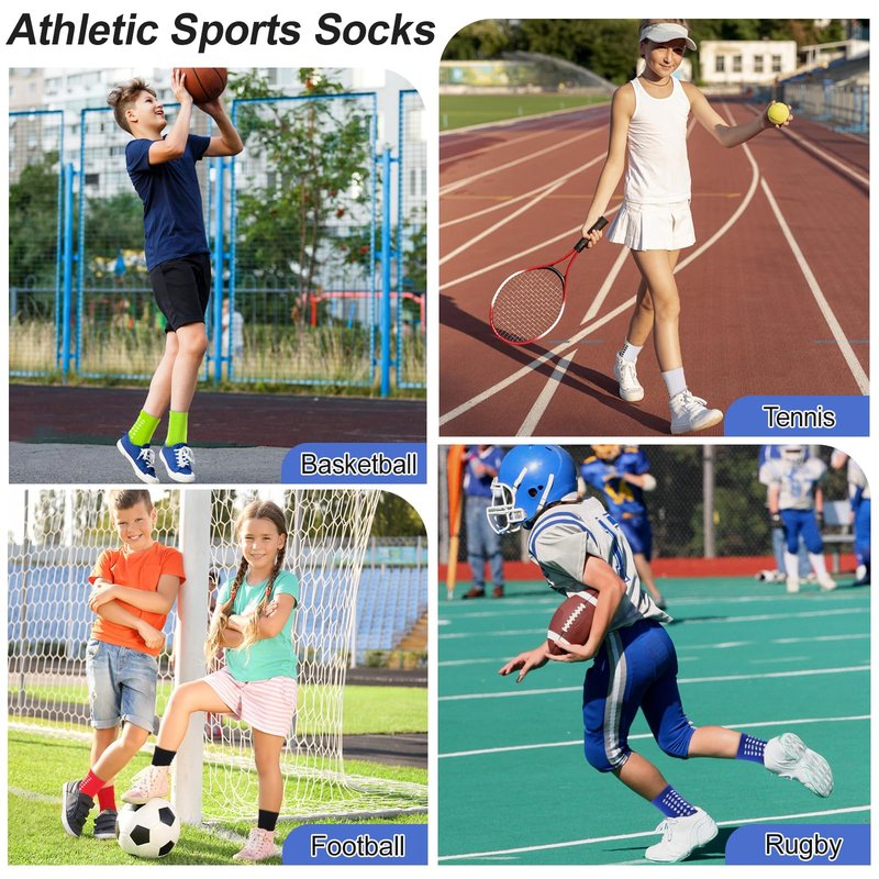 Ultrafun 5 Pairs Kids Youth Grip Soccer Socks Cushioned Non Slip Football Athletic Sports Socks (US, Alpha, Medium, Regular, White+Black)