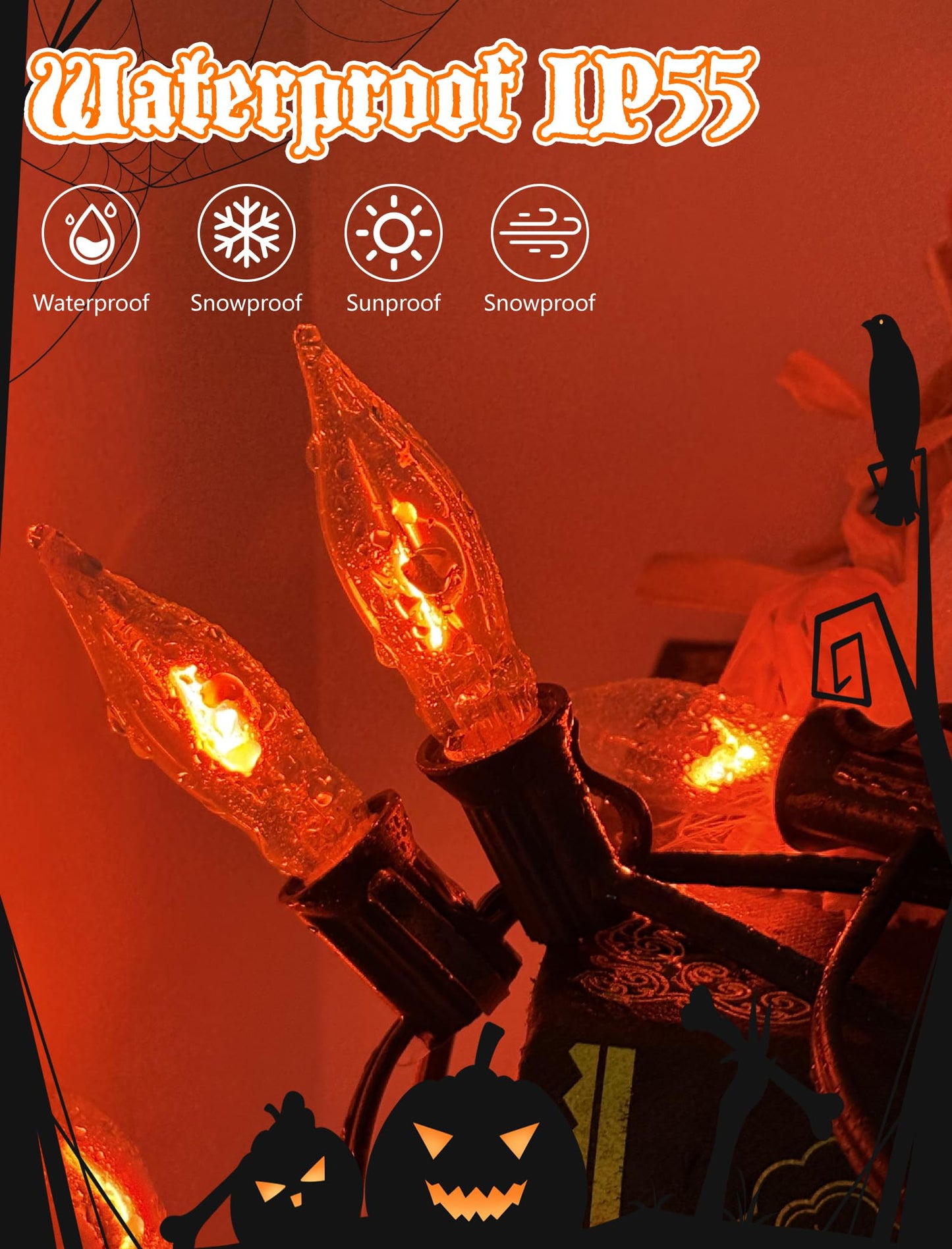 12 Pack E12 Halloween Clear Flicker Flame Light Bulbs, Flickering Night Light Replacement Bulbs, C18 Candle Bulb for Outdoor Halloween Christmas String Lights Electric Window Candle Chandeliers, 1W