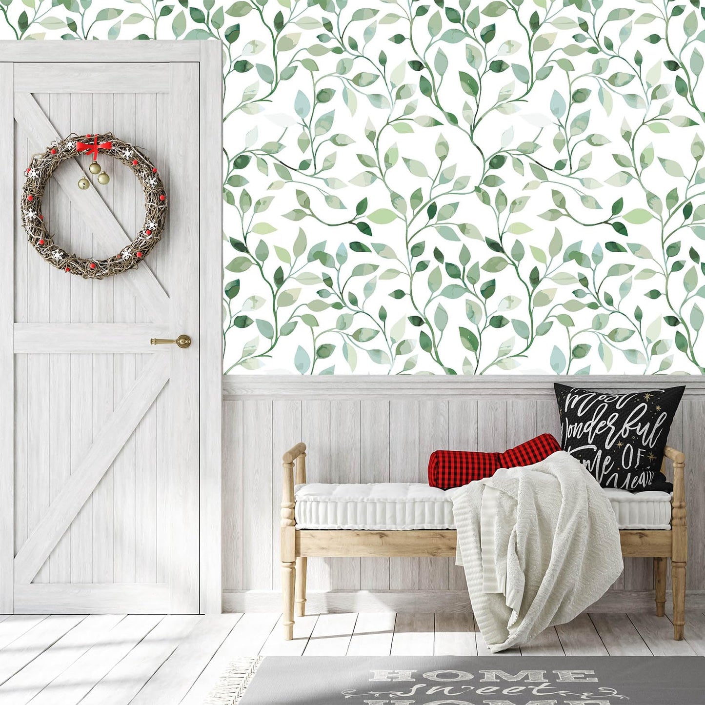 Wookmmy Modern Blue and Sage Green Leaf Peel and Stick Wallpaper Botanical Design Removable Self Adhesive Vinyl Contact Paper for Bathroom Waterproof Cabinets and Farmhouse Wallpaper 17.7" x 70.8"