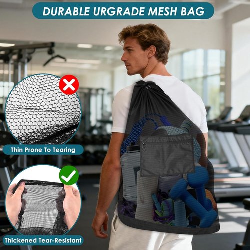 BROTOU Heavy Duty Soccer Ball Net Bag - Extra Large 100L Capacity for 10-12 Balls | Drawstring with Zipper Pocket