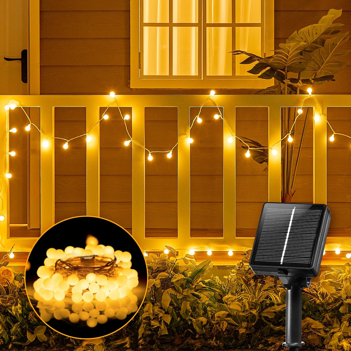 Brightown Solar String Lights Outdoor Waterproof, 19.6Ft 60 LED Globe Solar Patio Lights, 8 Modes Balcony Lights for Yard Patio Tree Canopy Party Camping Balcony Decor(Warm White)