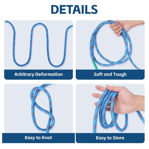 Arborist Rope- Climbing Tree Rope-1/2inch x100ft-Arborist Equipment Polyester Rope for Rock,Hiking, Camping,Swing,Tree,Rescue,Blue
