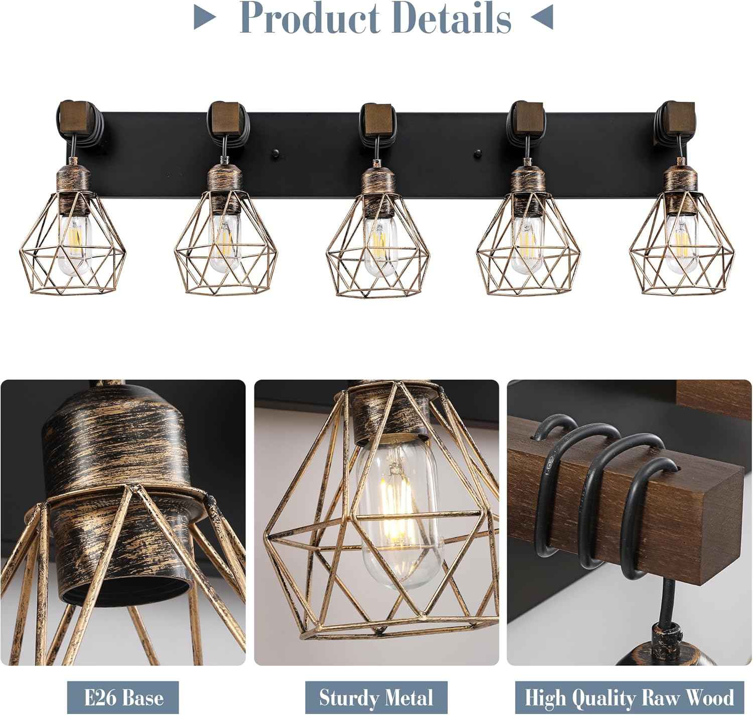Farmhouse 3-Light Bathroom Vanity Light Fixture - Rustic White Wood Sconces for Mirror