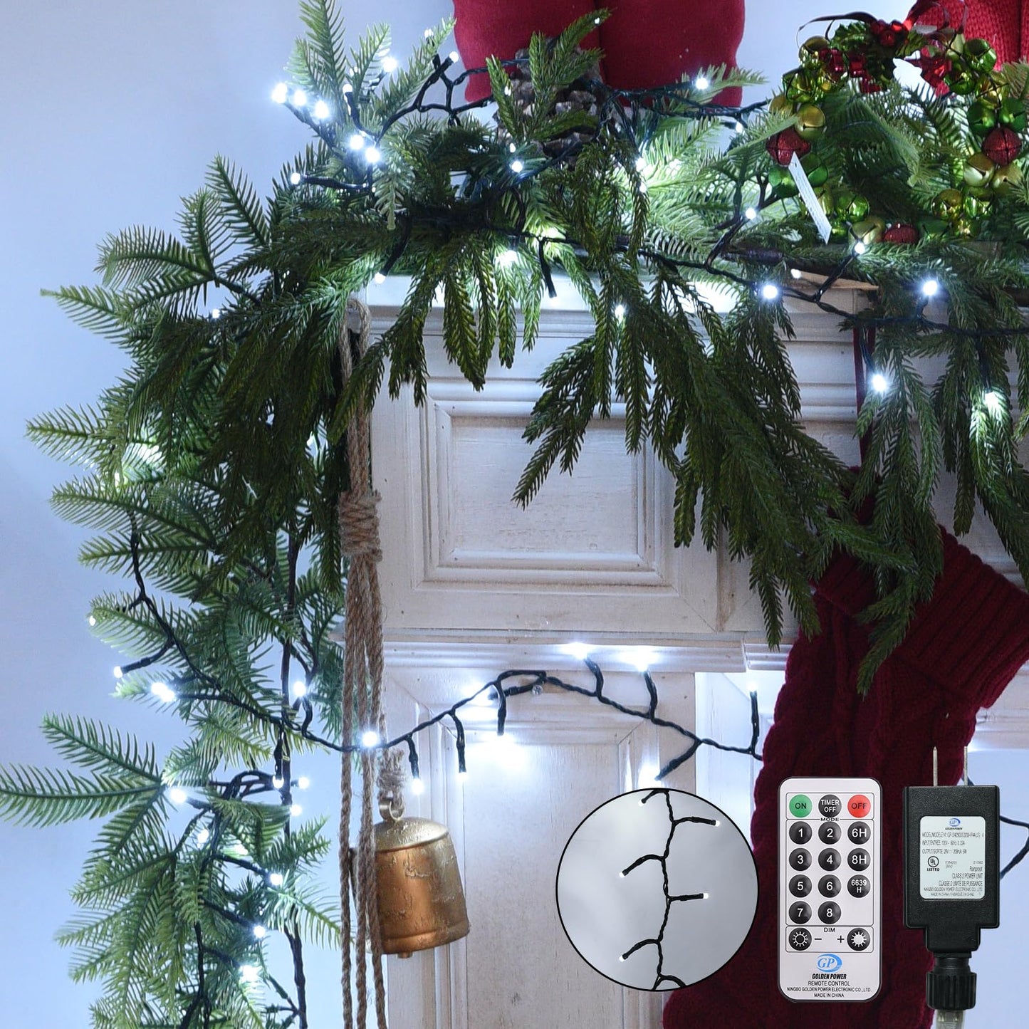 Cluster Lights 200 Led Fairy Lights 29FT Twinkle Lights with Remote 8 Modes String Lights Timer Plug in Firecracker Fairy Lights for Bedroom Outdoor Decorations,Cool White