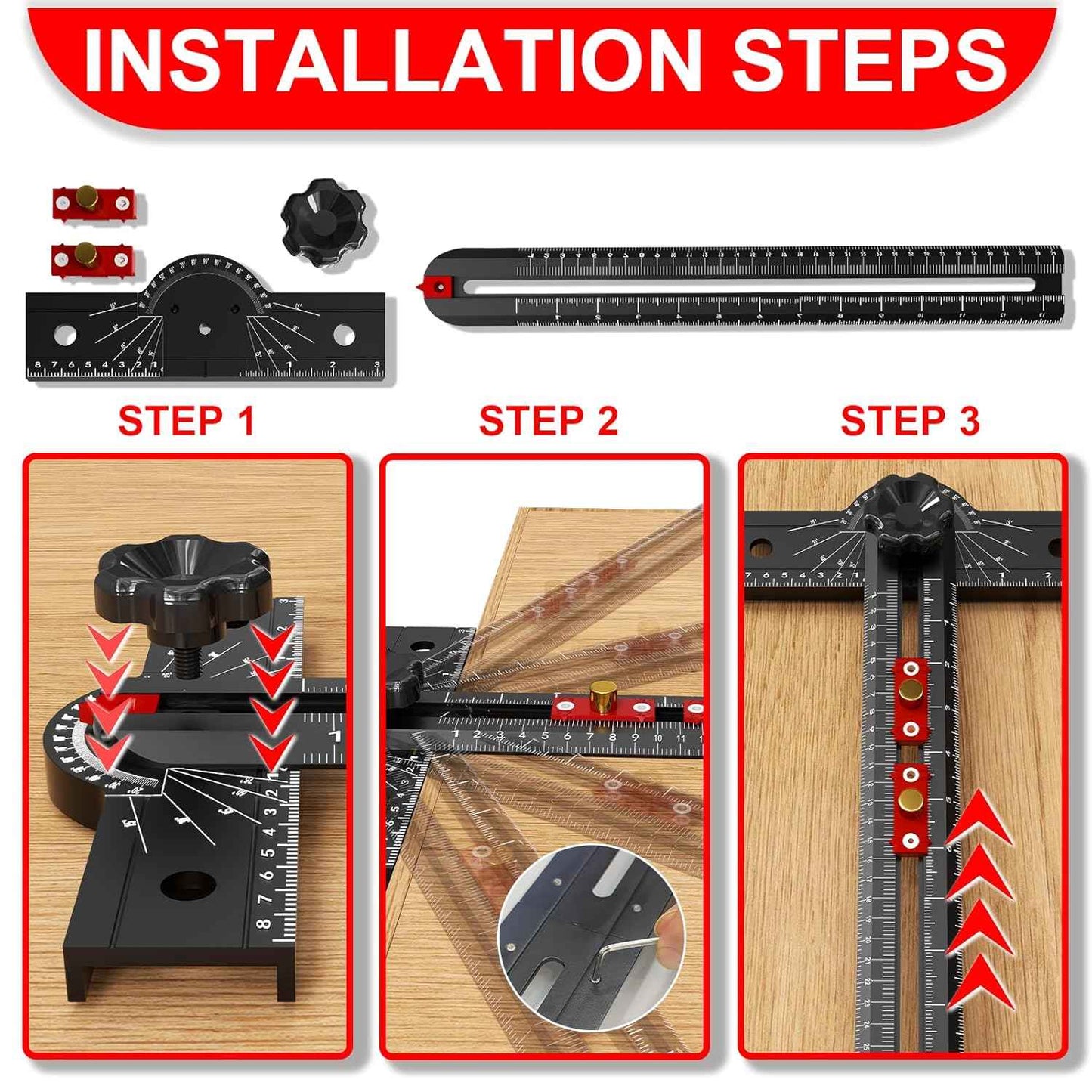 29-Inch Adjustable Woodworking T Square Ruler - Precision Angle Measurement Tool for Carpentry & Drafting
