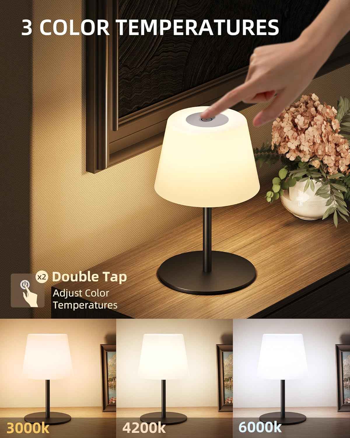 EZVALO Waterproof Cordless Table Lamp - Dimmable LED Night Light for Outdoor & Indoor Use