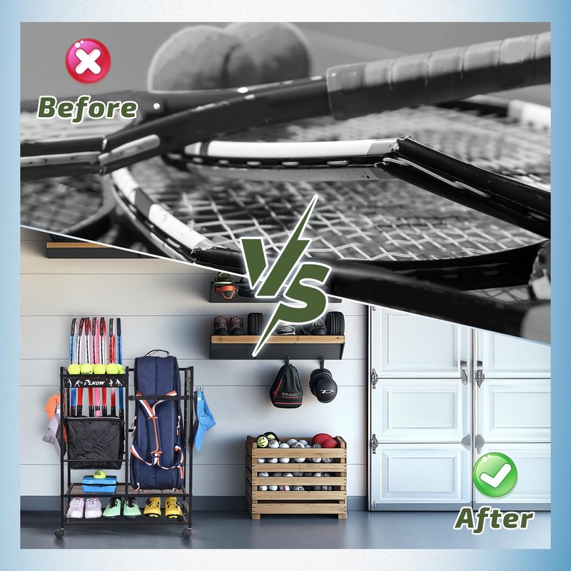 PLKOW Tennis Bag Organizer Tennis Racket Storage Rack, Tennis Equipment Holder for Bags, Balls, Racquet & Accessories, Versatile Gear Organizer for Garage, Club, or School