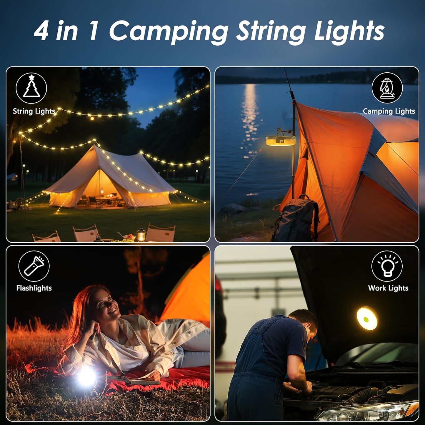 Camping String Lights 2-Pack - 32.8FT Waterproof LED Lanterns with 8 Modes for Tent & Outdoor Use