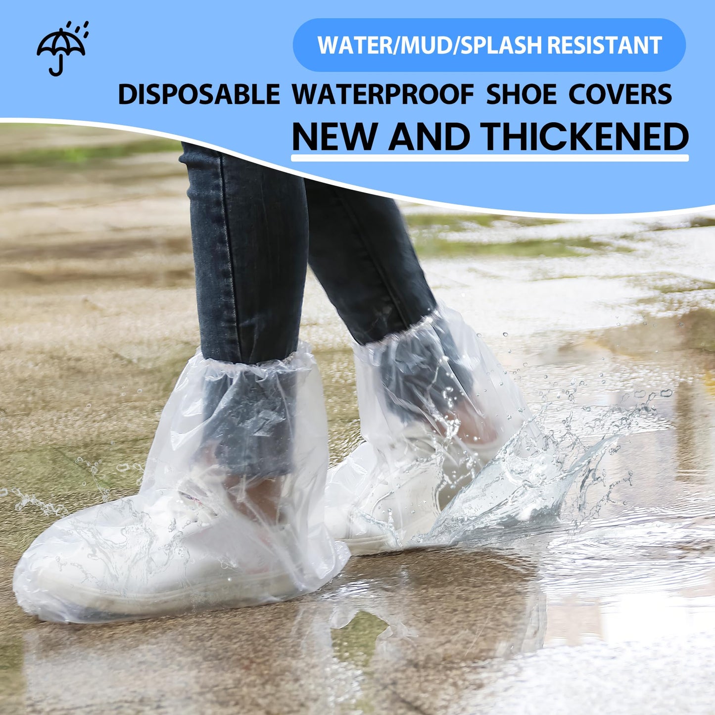 10 Pairs Waterproof Shoe Covers for Rain - Disposable Plastic Rain Shoe Covers - Non-Slip Indoor Outdoor Rain Cover for Shoes,Plastic Overshoes for Men Women -Water Proof Boot Protector – Clear