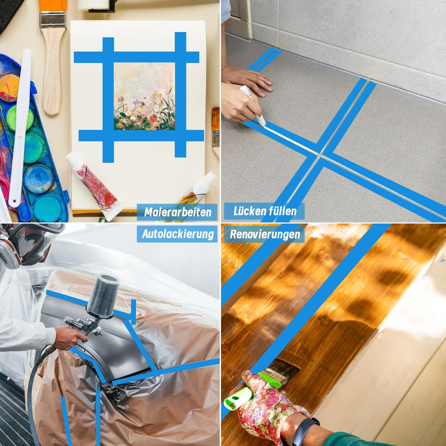 Fyguard 4 Rolls Painters Tape, 1Inch x 55 Yards Blue Painters Tape Washi Painters Tape Multi-Surface Blue Masking Tape for Wall Painting Masking Edge Treatment DIY, Home Use