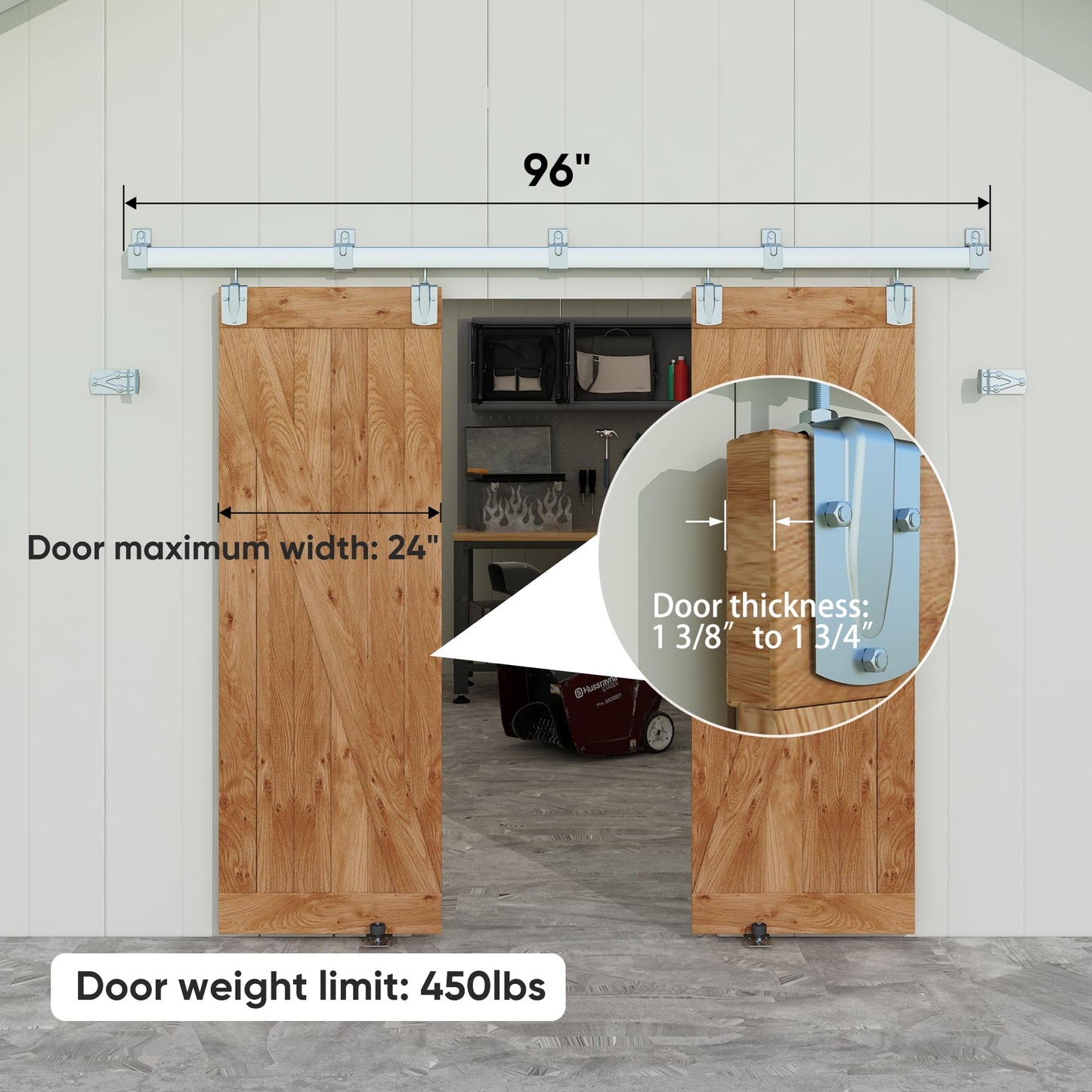 JUBEST 8FT Box Rail Exterior Barn Door Hardware Kit, Heavy Duty Sliding Door Track Kit Wall Mount Door Hardware Kit for Two Doors System(Doors Not Included), Silver