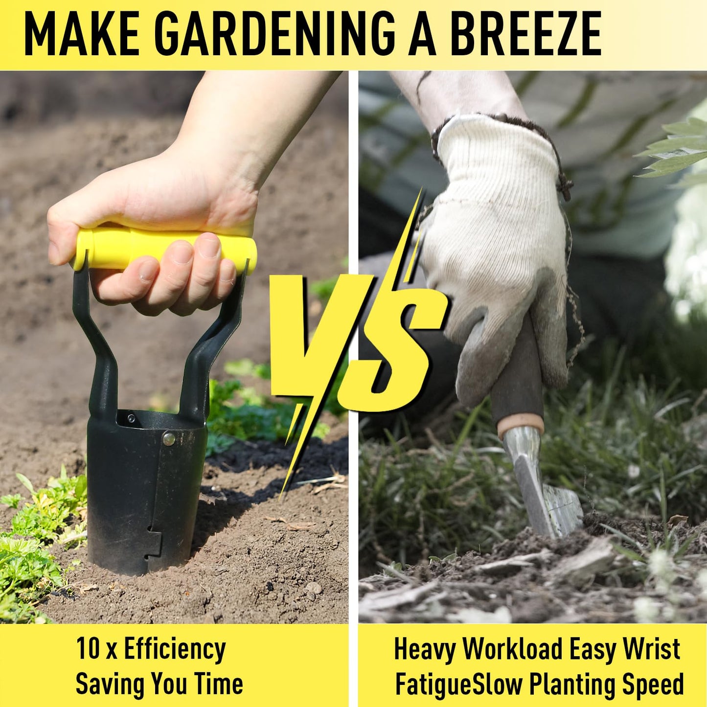 Jardineer Small Bulb Planter Tool– Compact Stainless Steel Transplanter for Bulbs, Seedlings & Flowers – Ergonomic Handle with Depth Markings – Silver & Black– Durable Garden Planting Tool