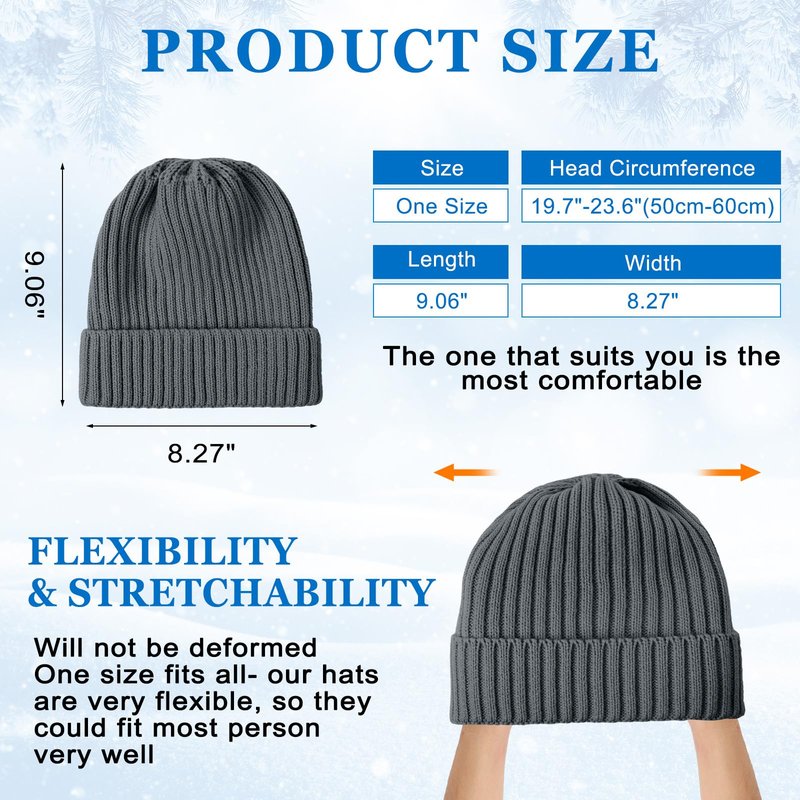 Syhood 6 Pieces Men Beanie Winter Hat Gloves Set, Winter Knitted Hats Thick Warm Knitted Skull Cap Touchscreen Gloves Unisex(Black,Navy Blue,Dark Gray)