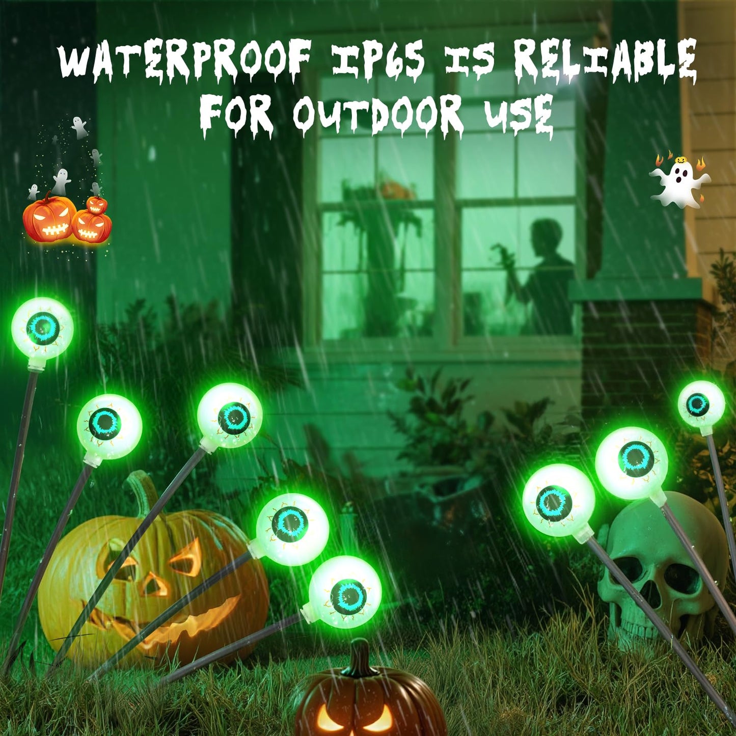 Halloween Outdoor Decorations, Solar Scary Eyeball Lights, 4PACKS 24LED Solar Eyeball Pathway Lights, Steady On & Flash Outdoor Halloween, IP65 Waterproof decorations for Yard/Lawn/Decor(Green)