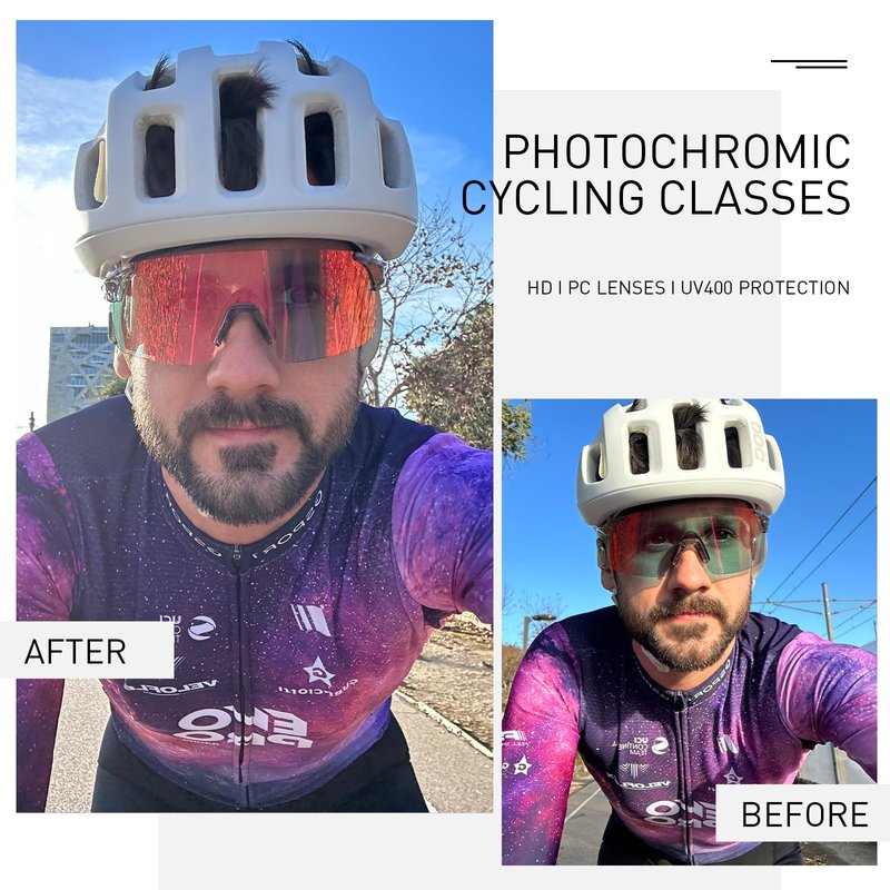 SCVCN Photochromic Cycling Glasses Mountain Bike Glasses for Men Women Frameless Sport sunglasses