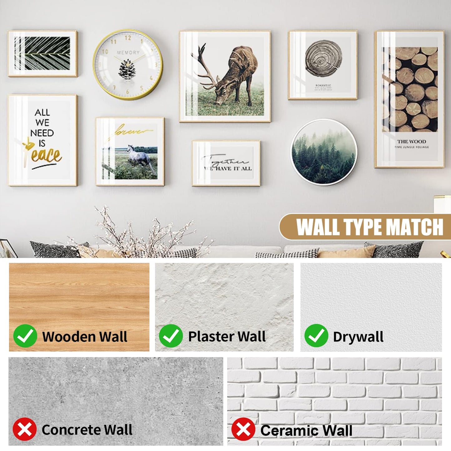 150Pcs Heavy Duty Picture Hangers Kit, Supports 10-100 lbs – Premium Wall Hanging Hooks with Nails for Drywall & Wood, Ideal for Pictures, Clocks, Mirrors, and Home Decor