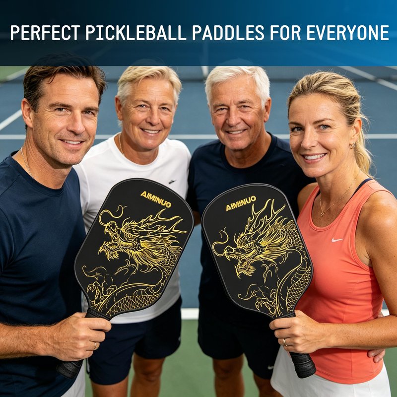 AIMINUO Pickleball Paddles, Fiberglass Pickle Ball Paddle Set, 16mm Lightweight Pickleball Paddles for Men Women Kids Indoor & Outdoor, Golden Dragon Black