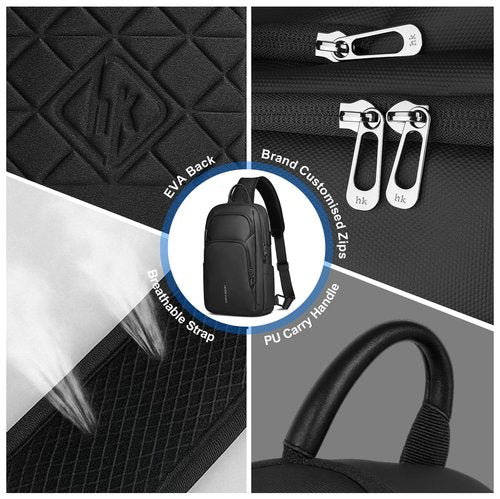 hk Sling Bag for Men with water bottles – Lightweight Waterproof Crossbody Bag with Tablet Pocket, Small Anti Theft Shoulder Bag with USB Charging Port for Daily Commute and Travel
