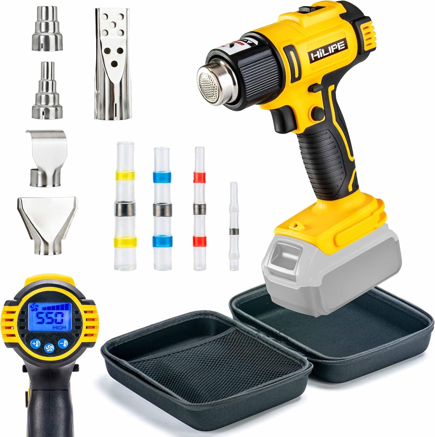 DeWALT Cordless Heat Gun - 20V Lithium Hot Air Tool with 5 Nozzle Attachments, 2 Temp Settings up to 1022°F for Shrink Wrapping & Tube Bending