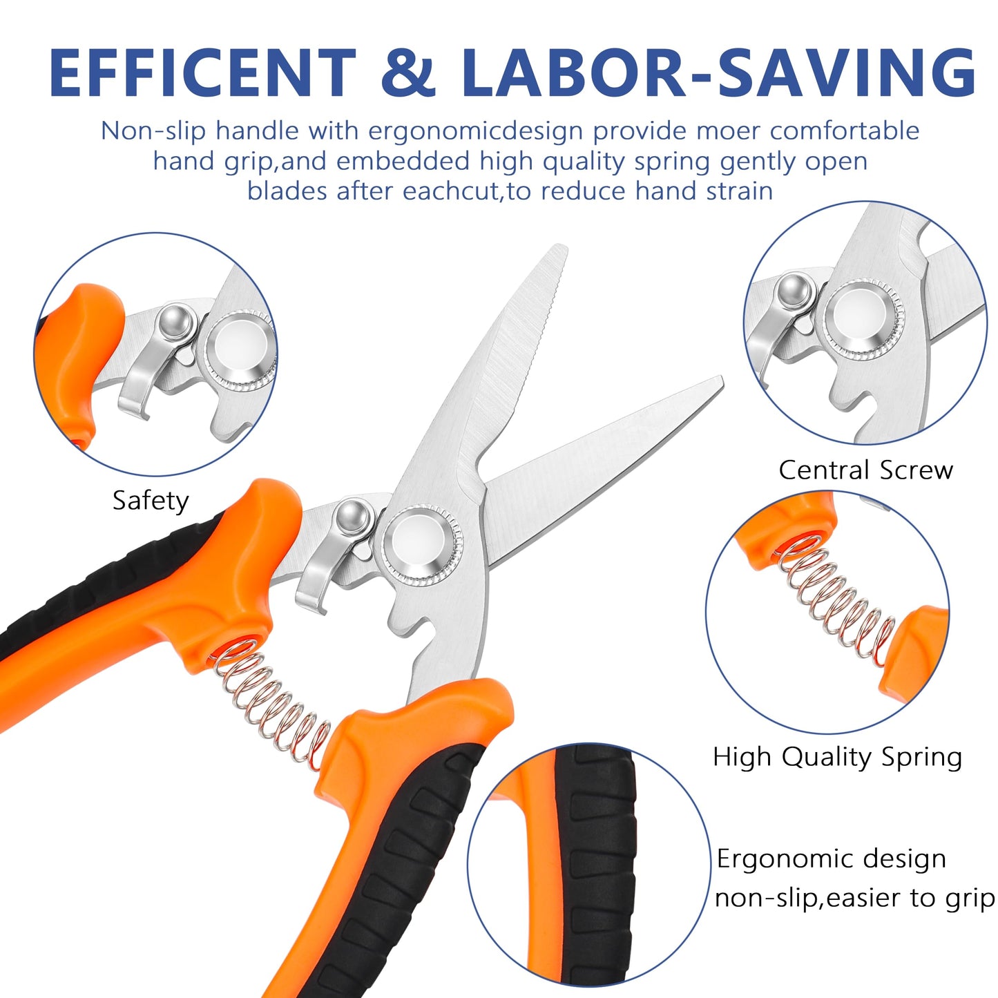 3-pack Garden Pruning Shears Set with Stainless Steel Blades, Bypass Pruners, Handheld Secateurs, Tree Trimmers, & Scissors Whetstone,a Clean Brush and a Hard Case, Ideal for trimming, pruning