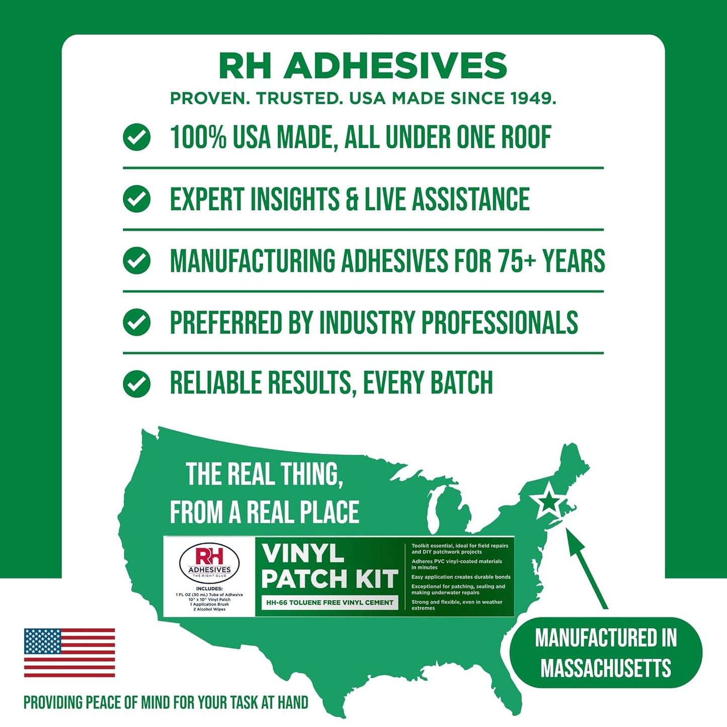 RH Adhesives Vinyl Patch Kit - 10" x 10" Reinforced Flexible PVC with HH-66 TF Vinyl Cement & Brush