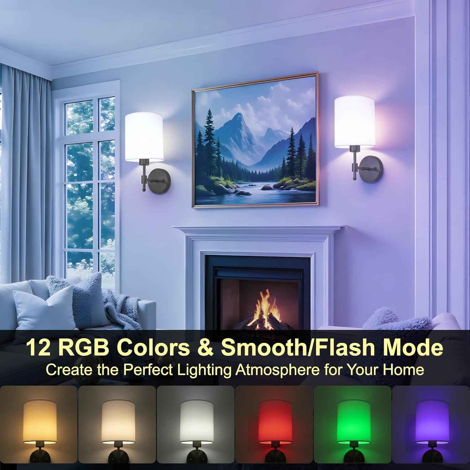 Rechargeable Gold Battery Operated Wall Sconces Set of 2 with Remote & RGB Bulbs