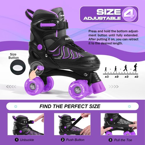 PAPAISON Roller Skates for Girls Ages 8-12, Adjustable Size Youth Women Quad Skates with Light up Wheels Indoor Outdoor