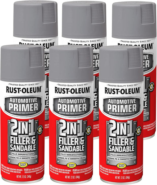 Rust-Oleum 2-in-1 Filler & Sandable Primer Spray - Gray, 12 oz (Pack of 6)