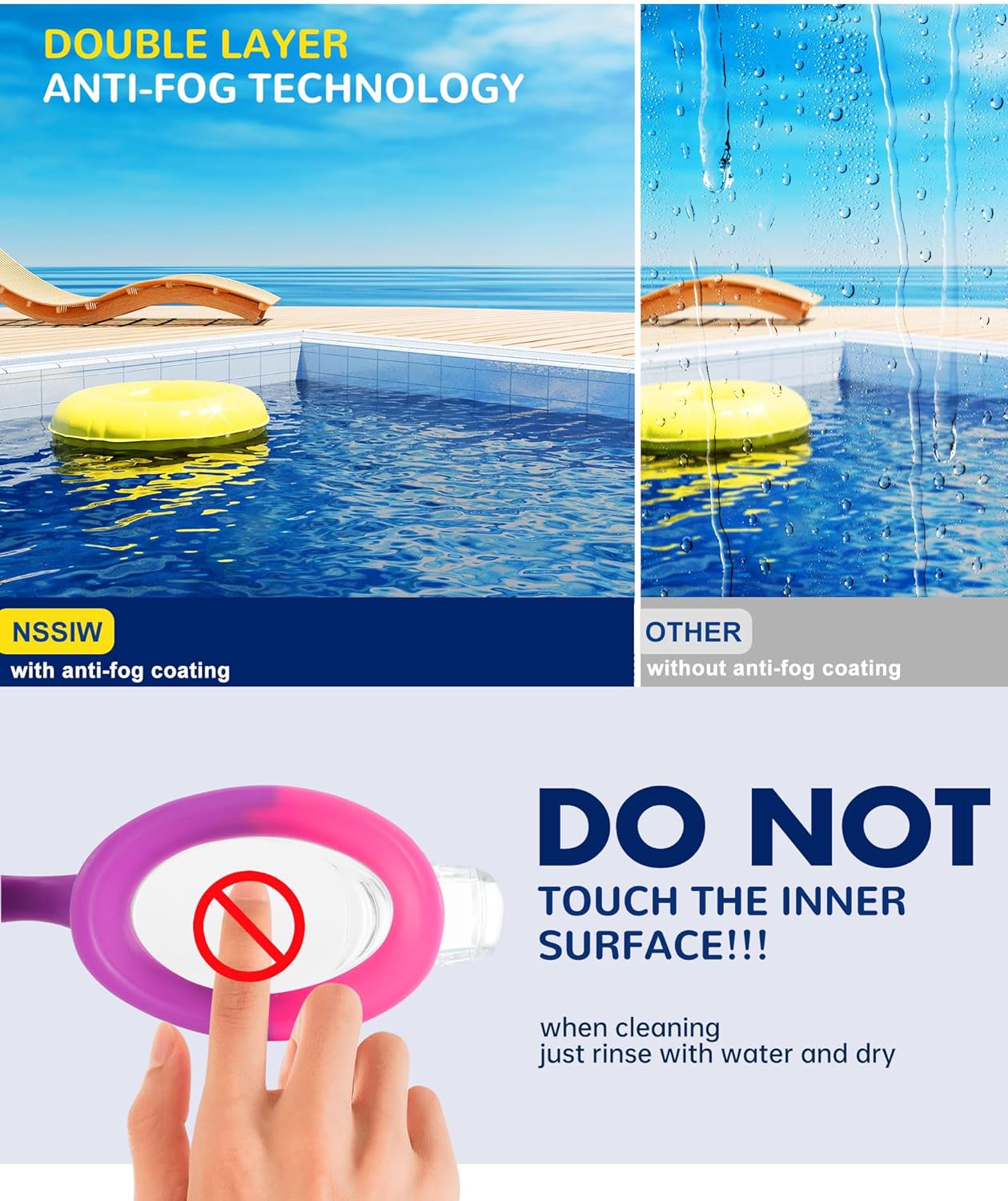 NSSIW Kids Swim Goggles - Anti-Fog, No Leak Design | 2 Pack for Ages 3-16
