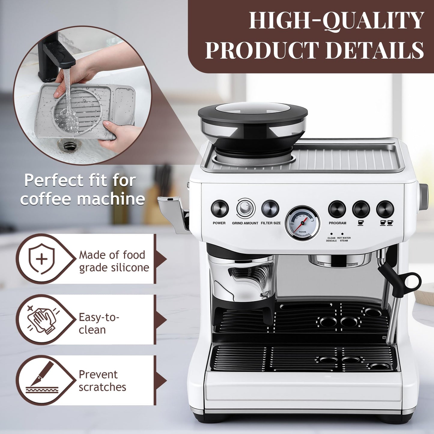 Dunkive Espresso Machine Tamping Mat Accessories Compatible with Breville 870/880, Espresso Tamper Mat and Microfiber Cloths, Food Grade Silicone and Barista towel for Coffee Bar Accessories(Gray)