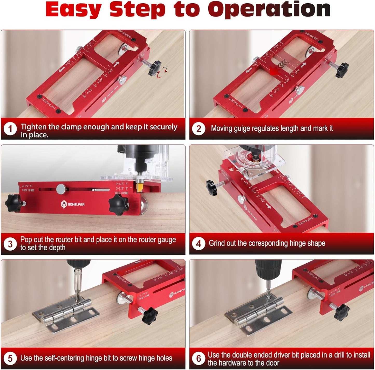 Aluminum Door Hinge Jig Template Kit for Router - Adjustable Mortise Tool for 2.5" to 5" Hinges