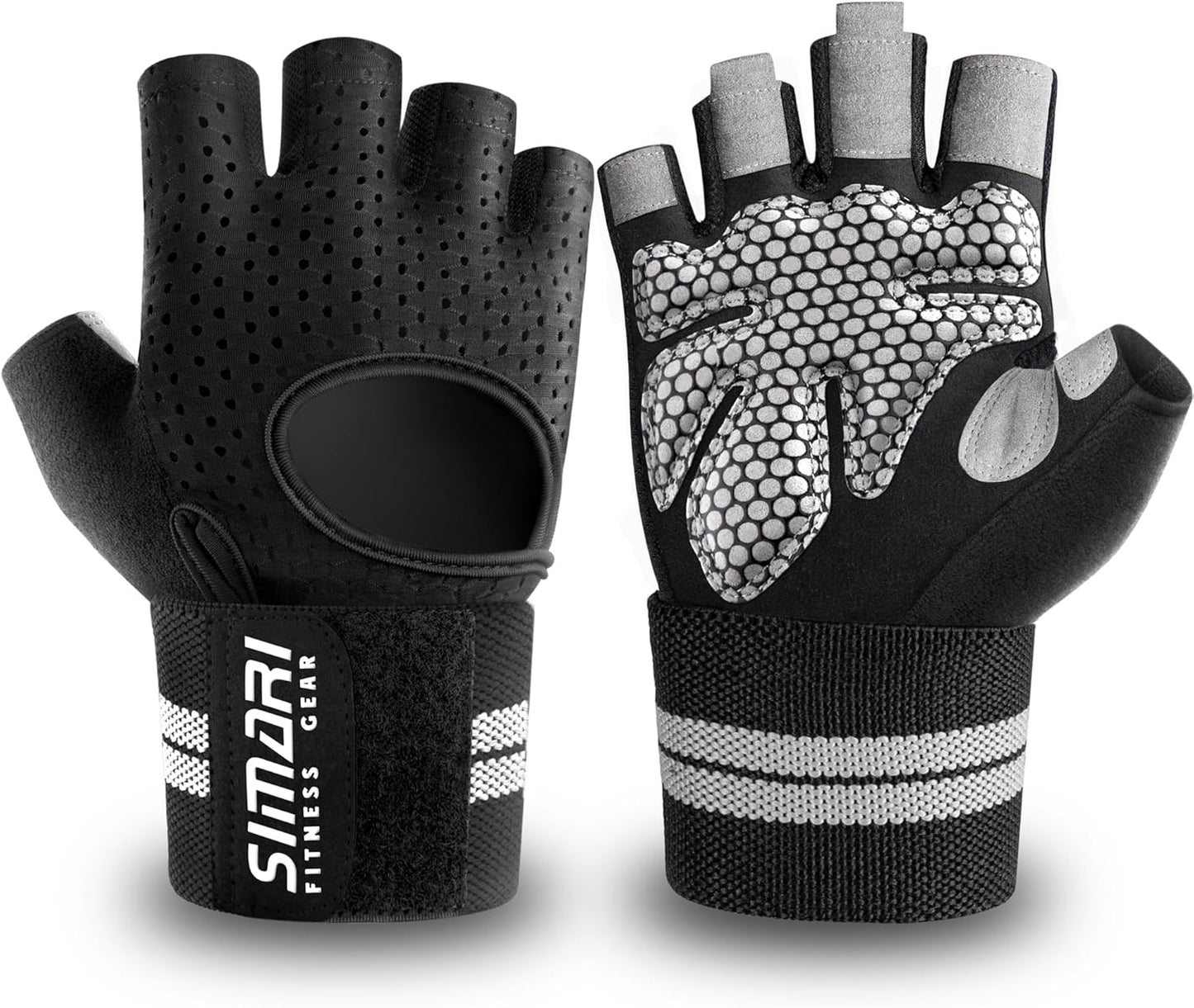 SIMARI Workout Gloves - Breathable Padded Weight Lifting Gloves with Wrist Wraps | Full Palm Protection, Fingerless, Black