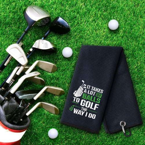 DYJYBMY It Takes A Lot of Ball Funny Golf Towel, Embroidered for Bags With Clip, Men's Accessories, Fathers Day Birthday Retirement Gifts for Fan Dad