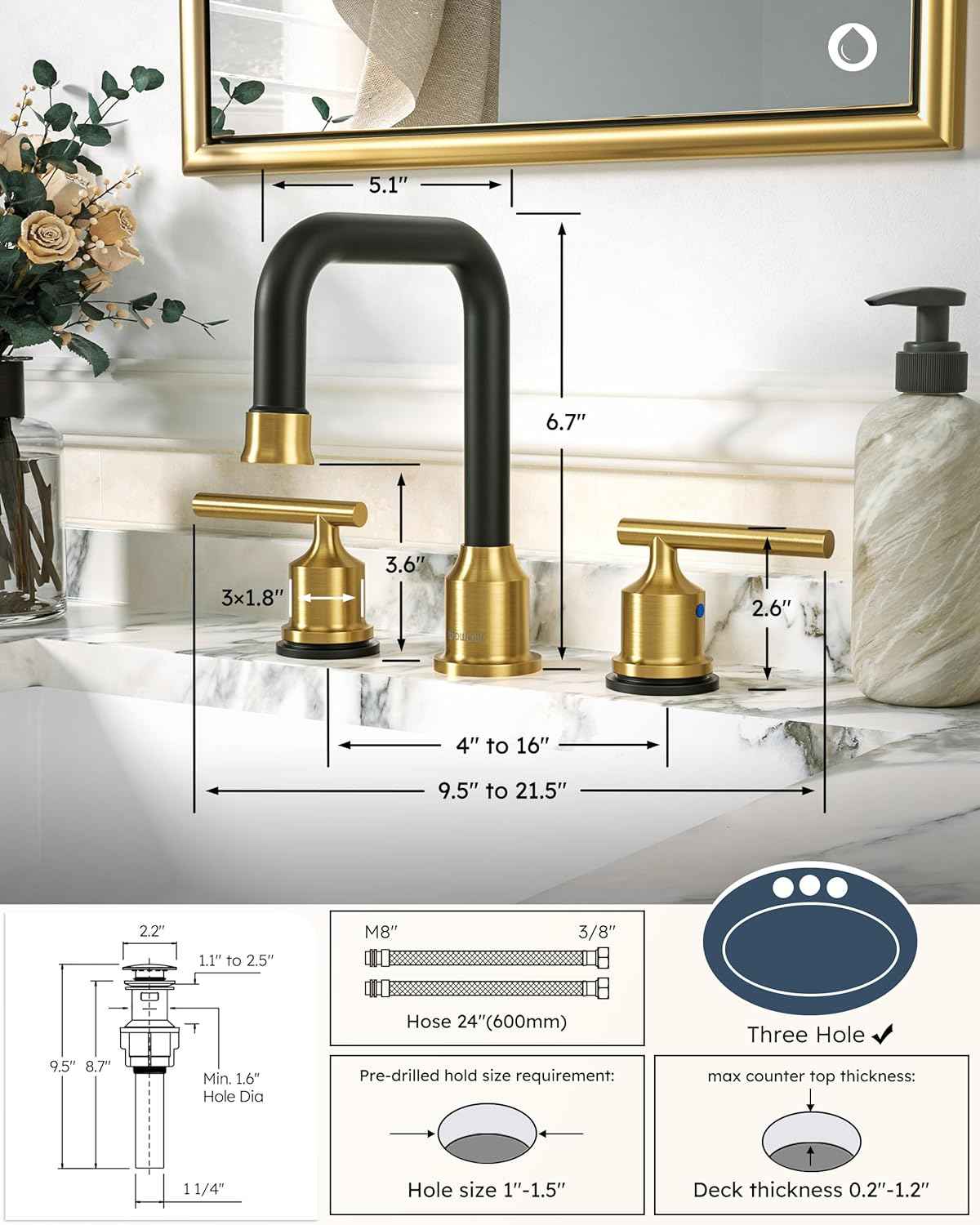 Brushed Nickel 8-Inch Widespread Bathroom Faucet with 360° Swivel Spout - Modern 2 Handle Lavatory Sink Fixture